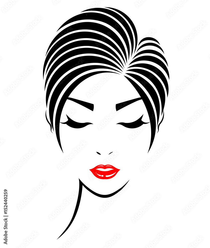 women short hair style icon, logo women face on white background women short hair style icon, logo women face on white background