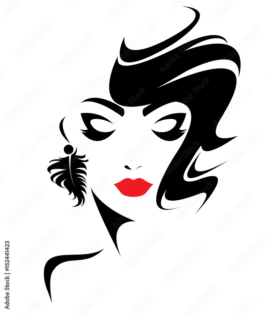 women short hair style icon, logo women face on white background women short hair style icon, logo women face on white background
