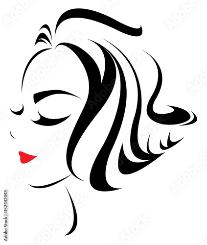 women short hair style icon  logo women face on white background