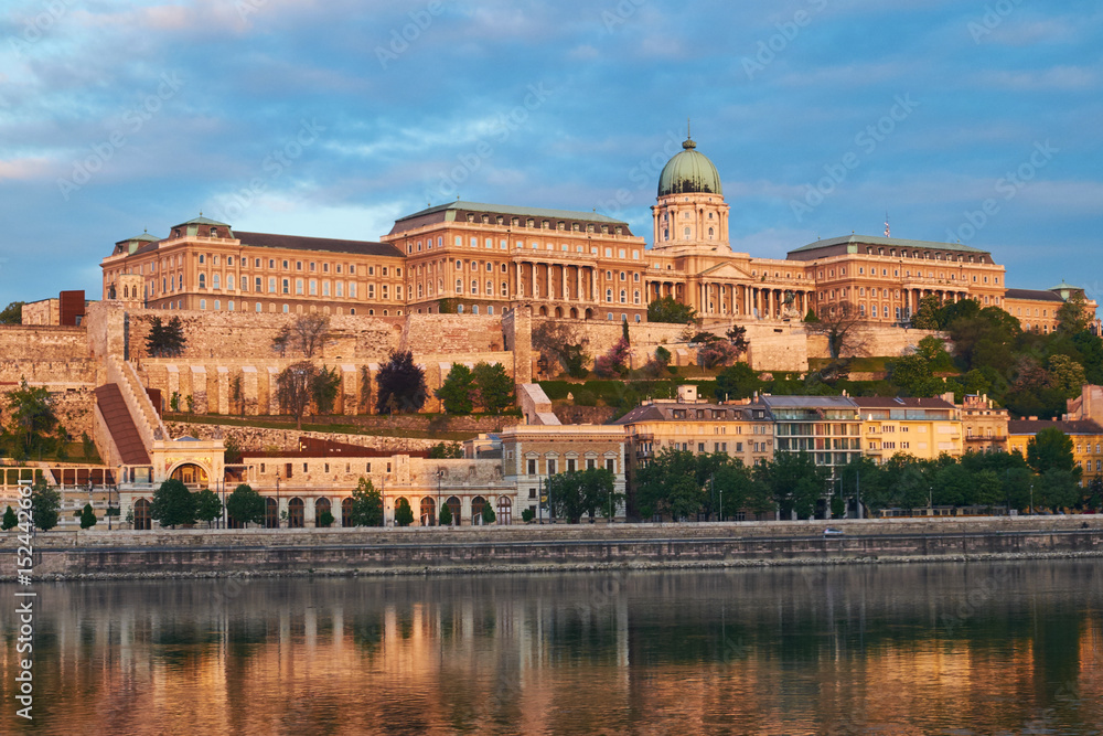 Royal palace in Budapest Hungary. Sunrise early morning.