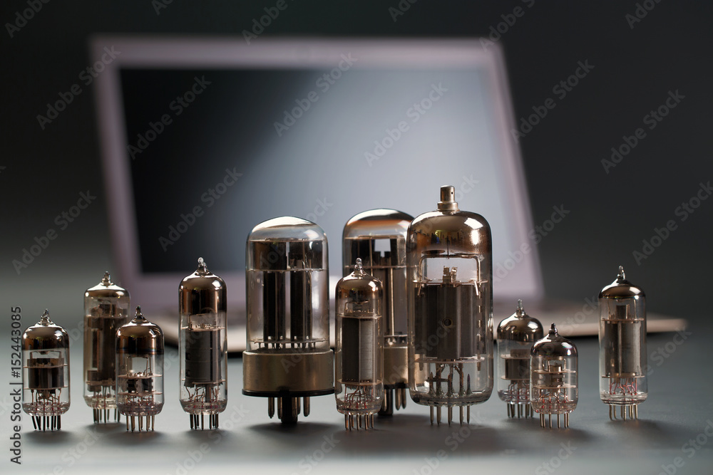 Various radiolamps on a laptop background