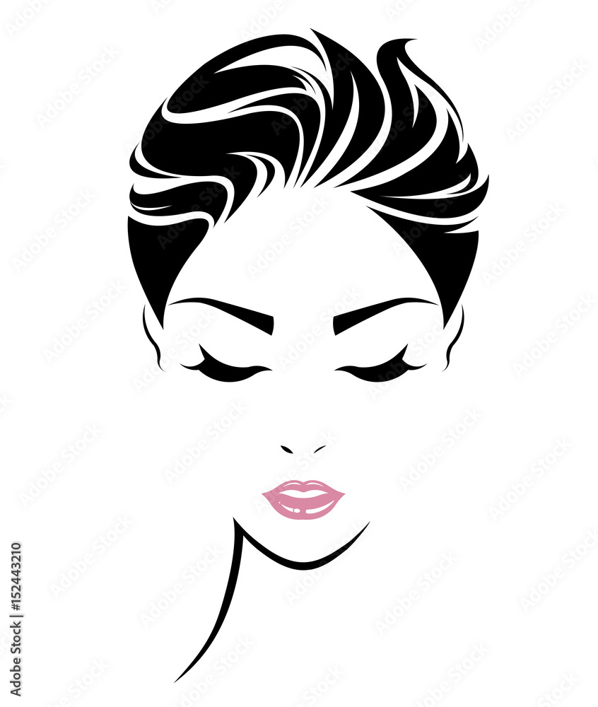 women short hair style icon, logo women face on white background