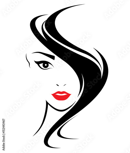 women long hair style icon, logo women face on white background