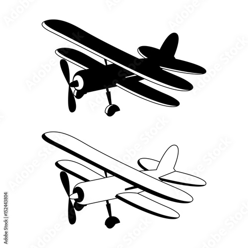 Vector illustration of retro biplane in monochrome