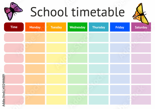 Vector school timetable, weekly curriculum design template photo