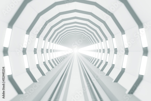 design element. 3D illustration. rendering. train lighted tunnel black and white  image