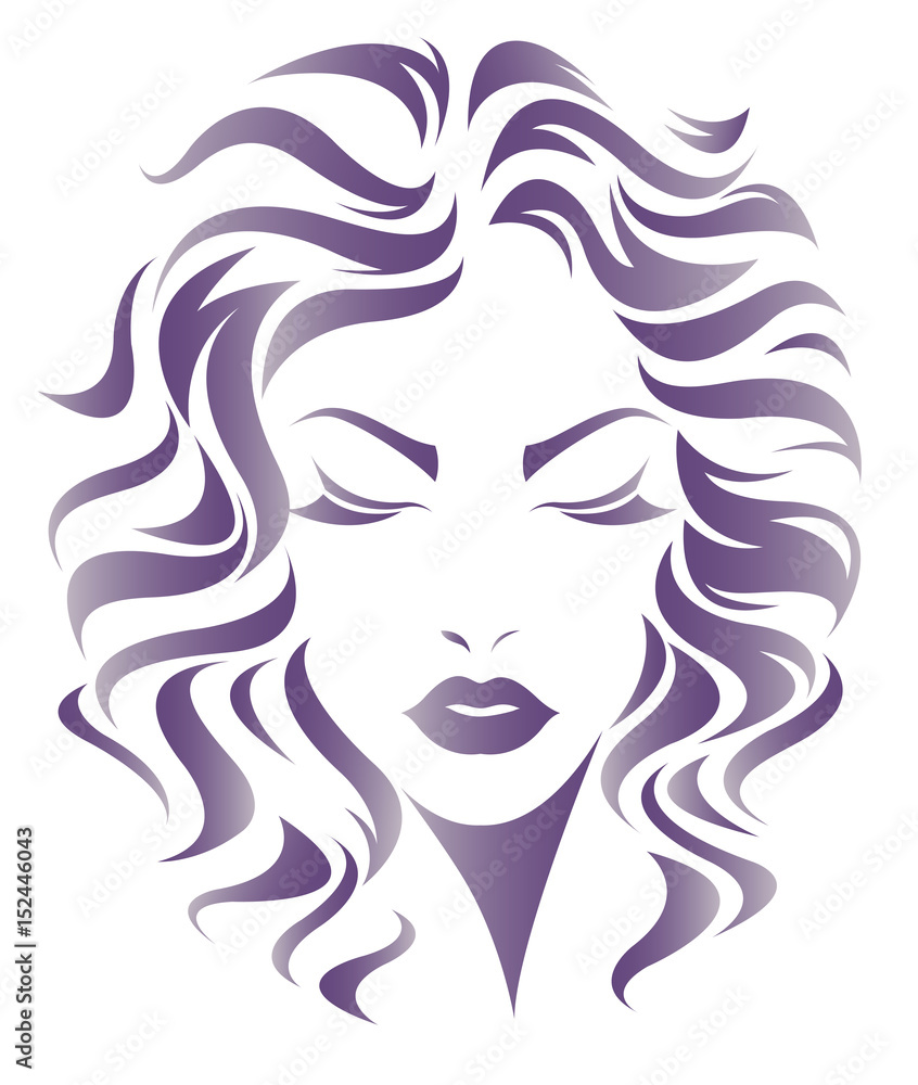 women long hair style icon, logo women face on white background women long hair style icon, logo women face on white background