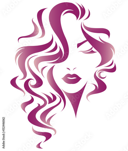 women long hair style icon, logo women face on white background