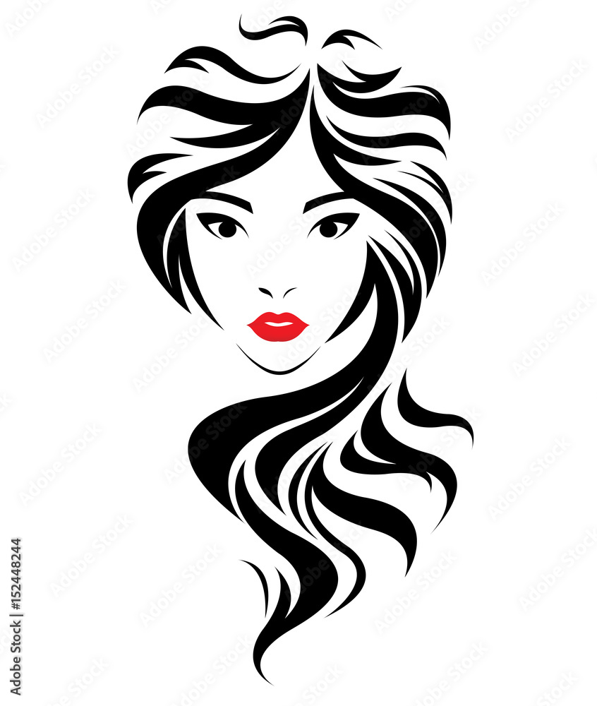 women long hair style icon, logo women face on white background