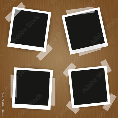 Old photo frames.Photo frames isolated on wooden background.Vector illustration.
