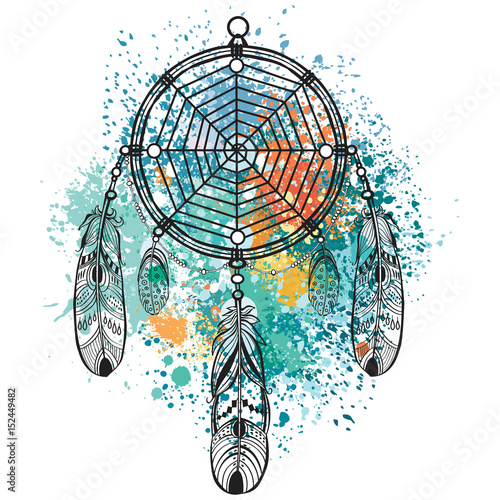 Dreamcatcher against a background of colorful splash