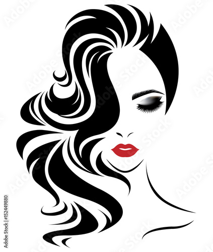 women long hair style icon, logo women face on white background