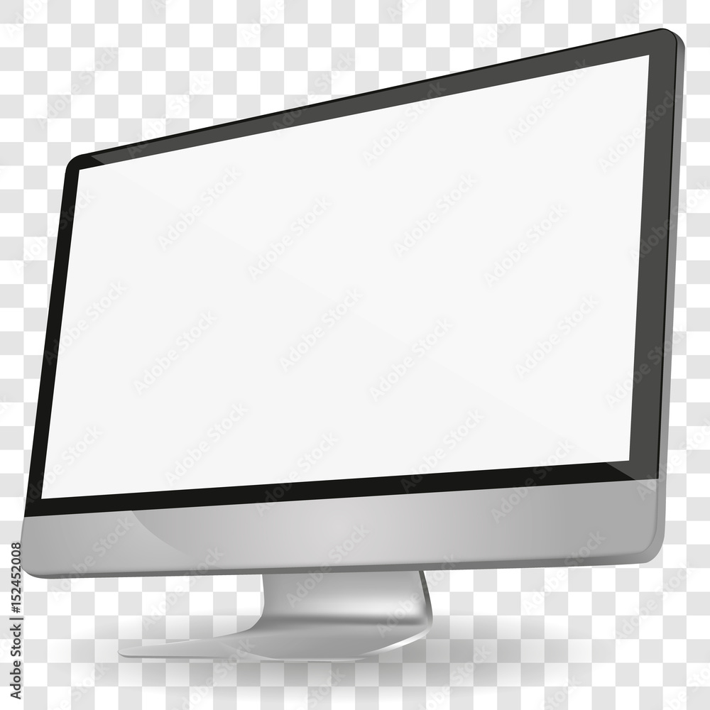 Computer display with blank white screen isolated on a transparent background