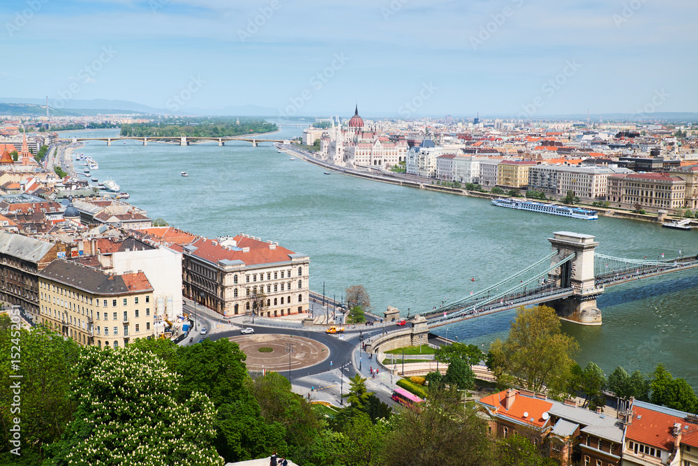 Beautiful Budapest Cityscape. Bridge through Danube. Hungary.