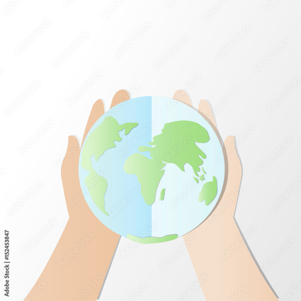 Ecology concept. save world or earth vector illustration, Hands try to holding The earth with Happy Earth Day text Ecology concept. save world or earth vector illustration, Hands try to holding The earth with Happy Earth Day text