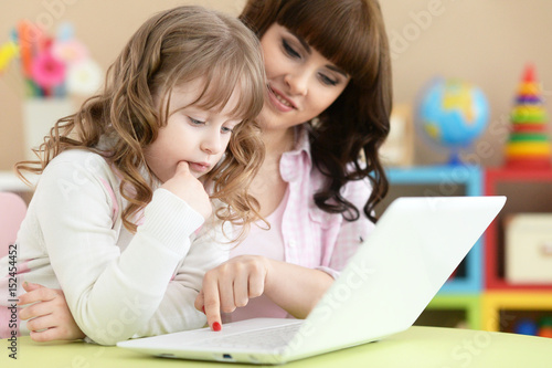 Mother and daughter doing lessons 