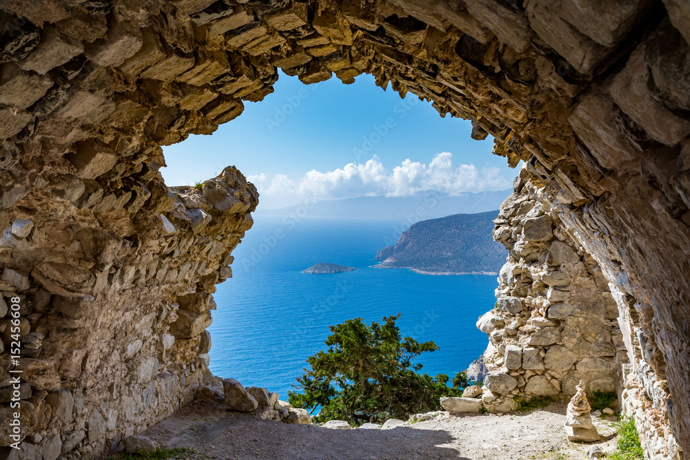 View from ruins of a church in Monolithos castle, Rhodes island, Greece