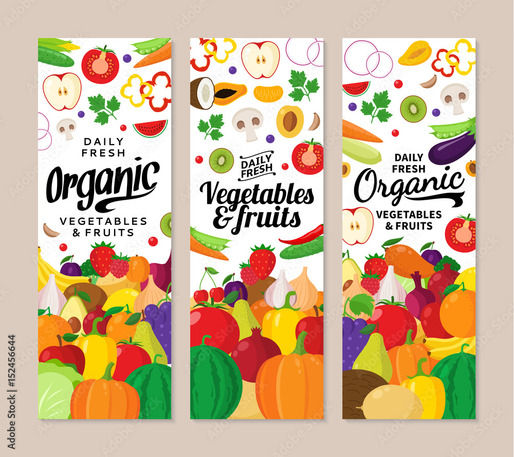 Vector vegetables and fruits vertical banners