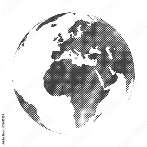 Grunge halftone texture gray world map globe vector illustration