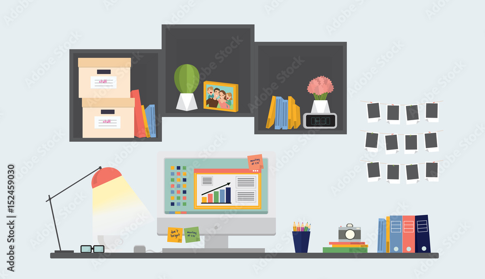Vector illustration. Modern business workplace. Vector illustration. Modern business workplace.