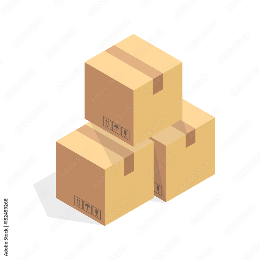 Isometric cardboard icon. Cartoon package box vector illustration Isometric cardboard icon. Cartoon package box vector illustration