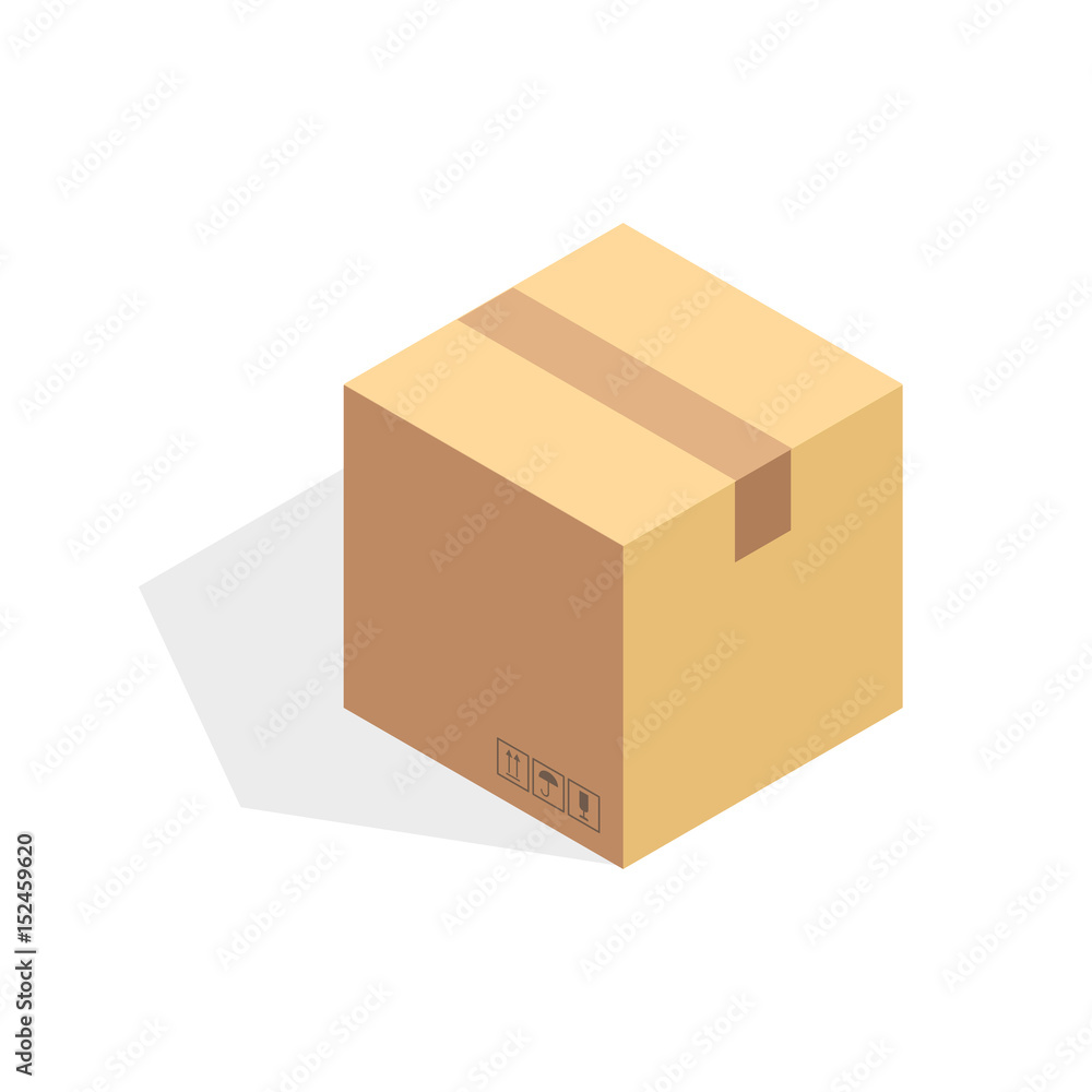 Isometric cardboard icon. Cartoon package box vector illustration Isometric cardboard icon. Cartoon package box vector illustration