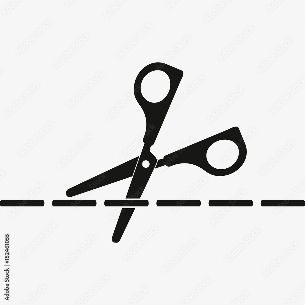 Vector scissors with cut lines isolated on white background Vector scissors with cut lines isolated on white background