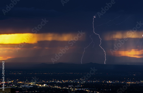 Lightning Strikes Over Albuquerque New Mexico During Sunset