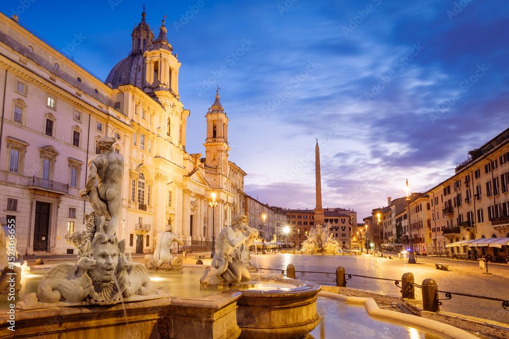 Scenic view of Piazza Navona in Rome before sunrise