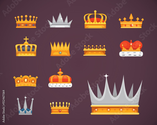 Fototapeta Naklejka Na Ścianę i Meble -  Collection of crown icons awards for winners, champions, leadership. Royal king, queen, princess crowns.