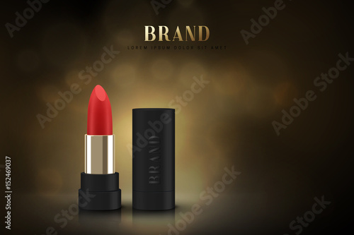 Red lipstick 3d illustration beautiful advertising poster.