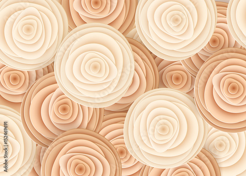 Beige Flowers in style of art paper. Roses background made from paper.