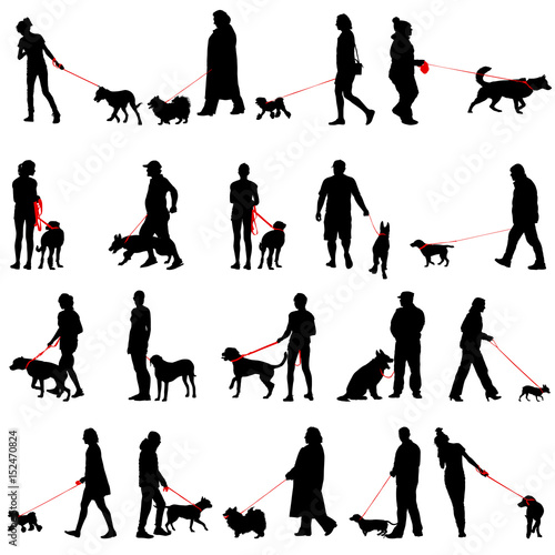 Set ilhouette of people and dog. Vector illustration