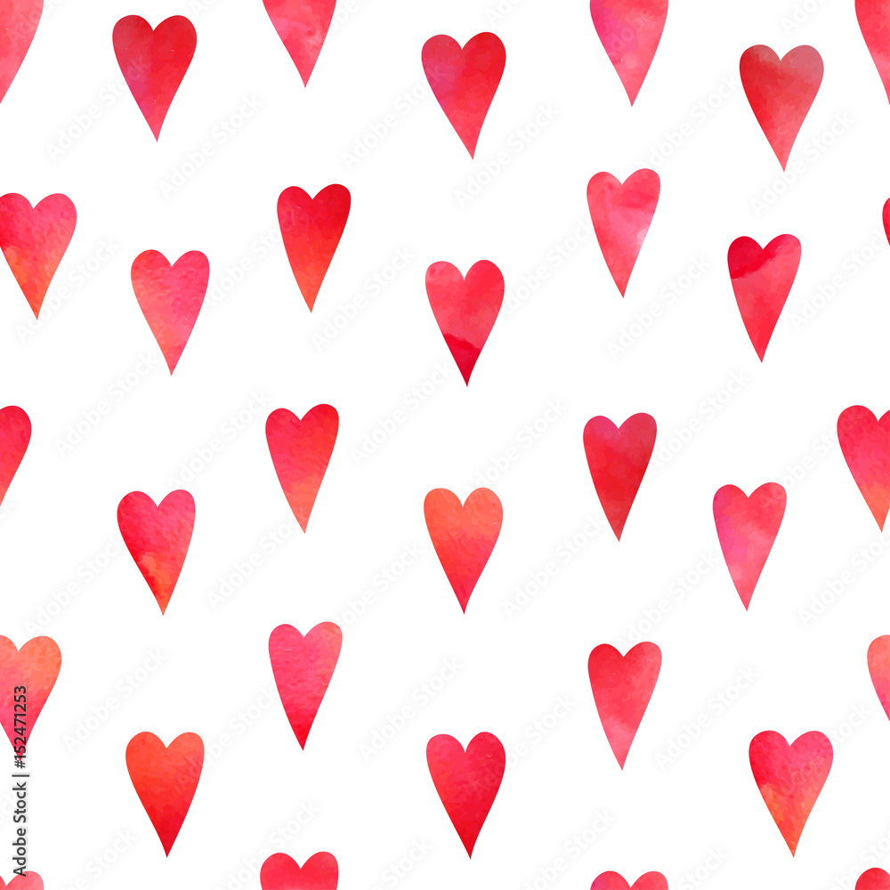Seamless pattern with red watercolor hearts