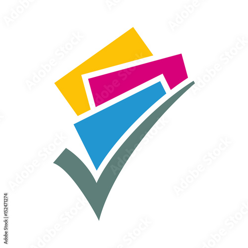 Icono plano validación documentos color con validación en gris en fondo blanco