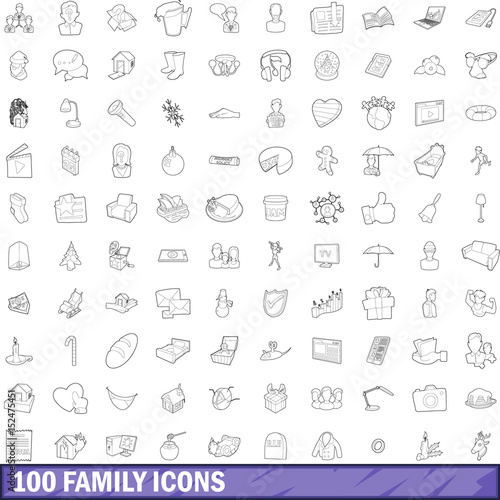100 family icons set, outline style