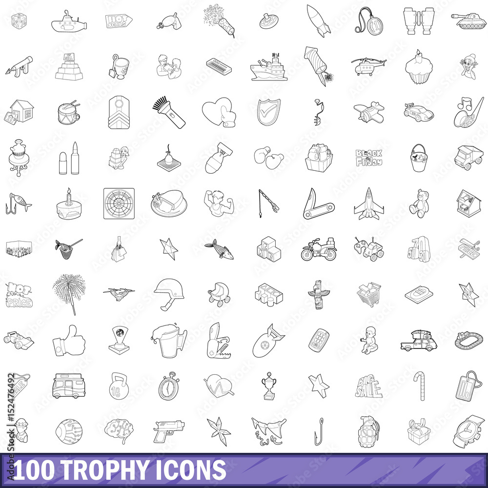 100 trophy icons set, outline style 100 trophy icons set, outline style