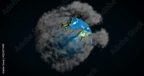 Planet earth environment pollution with smoke, global warming, 3d animation, alpha