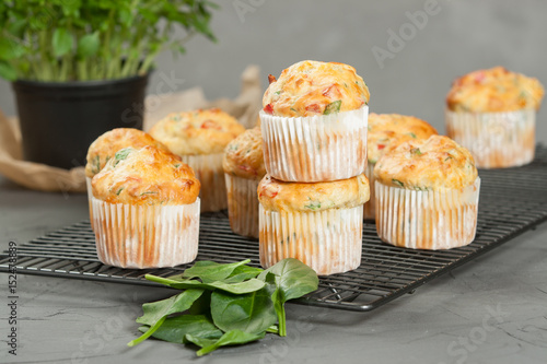 Home Baked Cheese And Vegetables Muffins With Pepper, Spinach, Sweetcorn, Mature Gouda.