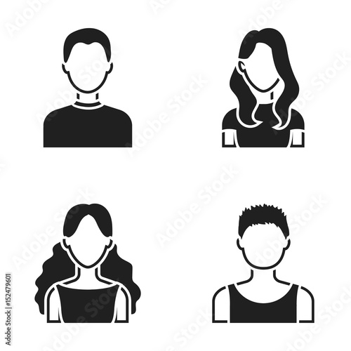 Girl with long hair, blond, curly, gray-haired man.Avatar set collection icons in black style vector symbol stock illustration web.