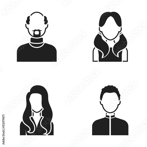 Boy in a cap, redheaded teenager, grandfather with a beard, a woman.Avatar set collection icons in black style vector symbol stock illustration web.