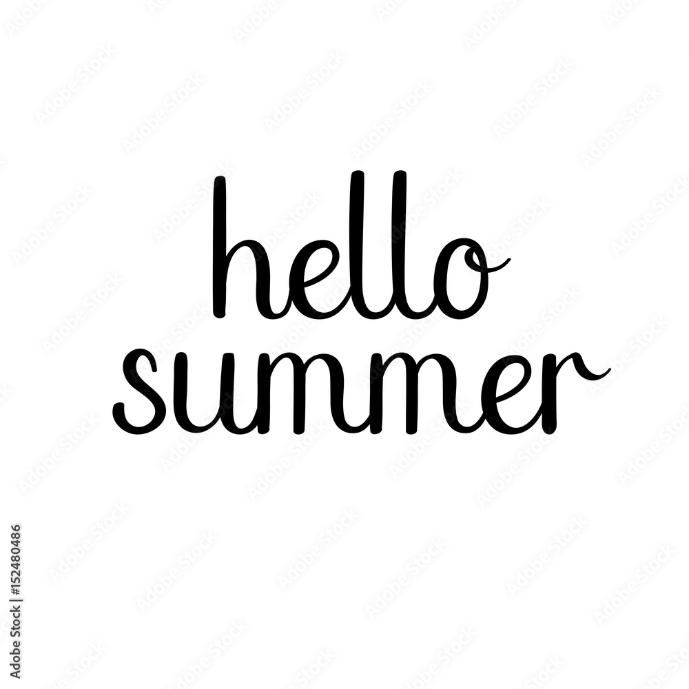 Hello summer hand drawn lettering isolated on white background. Calligraphy.