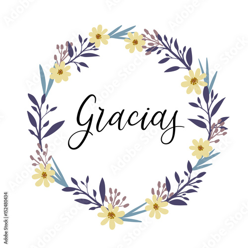 Gracias. Thank you in spanish calligraphy greeting card. Vector illustration