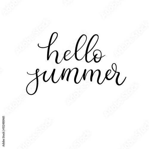 Hello Summer Hand Lettering Greeting Card. Brush Calligraphy.