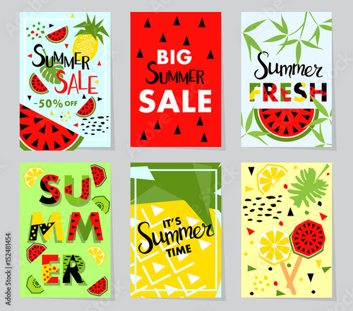 Summer sale banner with fruit, place for text. Vector background.