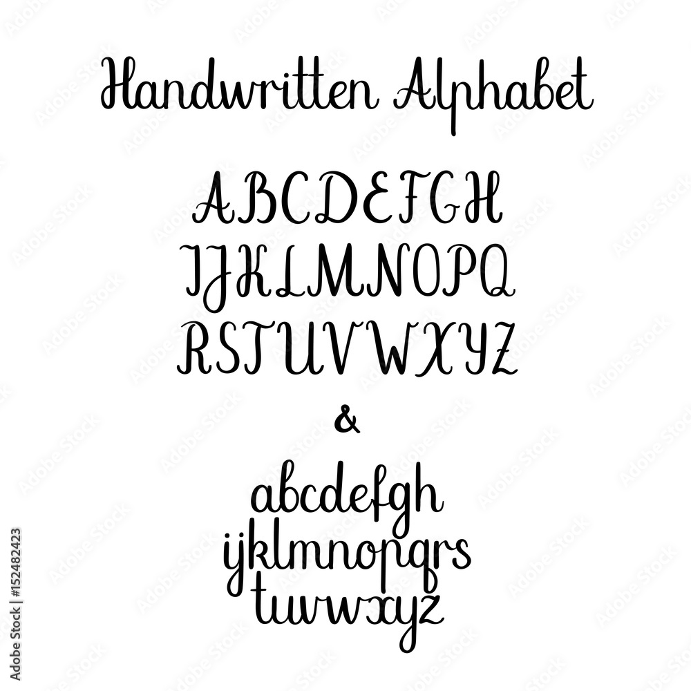 Calligraphy alphabet. Lowercase, uppercase. Vector handwritten letters. Ink illustration.