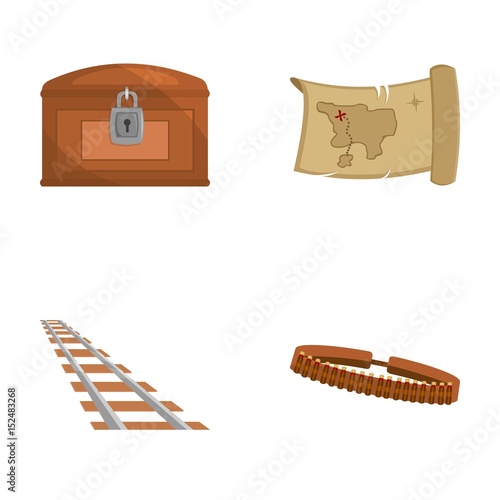 Treasure map, chest, rails, patrol.Wild west set collection icons in cartoon style vector symbol stock illustration web.