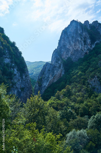 Mountain landscape, Erma River Gorge, north-western Bulgaria, near the city of Tran, vertical panoramic view