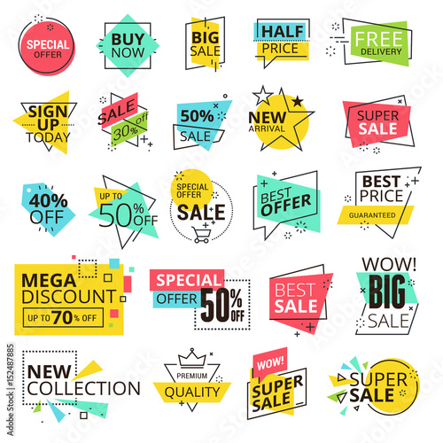 Sale labels collection. Modern vector illustration labels for shopping, e-commerce, product promotion, social media stickers, marketing.