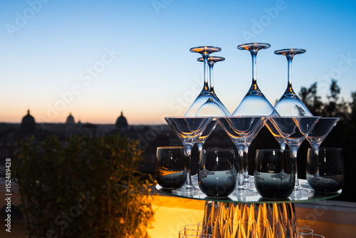 Photography Sundowner cocktail party concept on city skyline